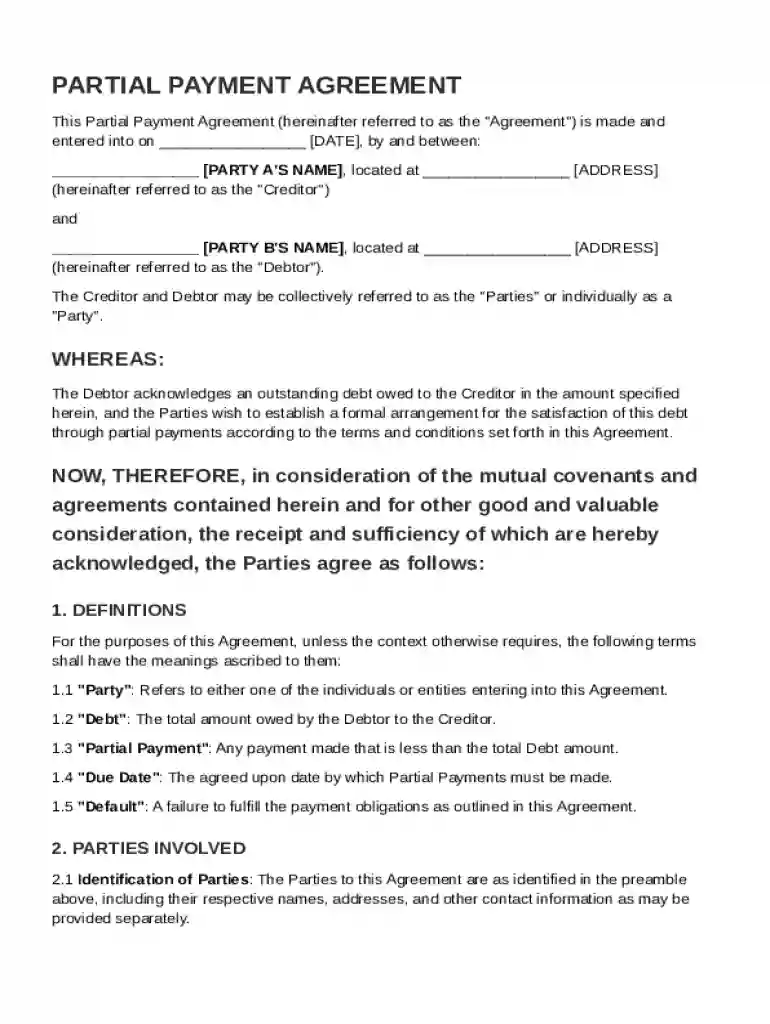 Partial Payment Agreement Template Preview on Page 1