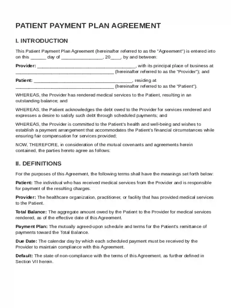 Patient Payment Plan Agreement Template Preview on Page 1