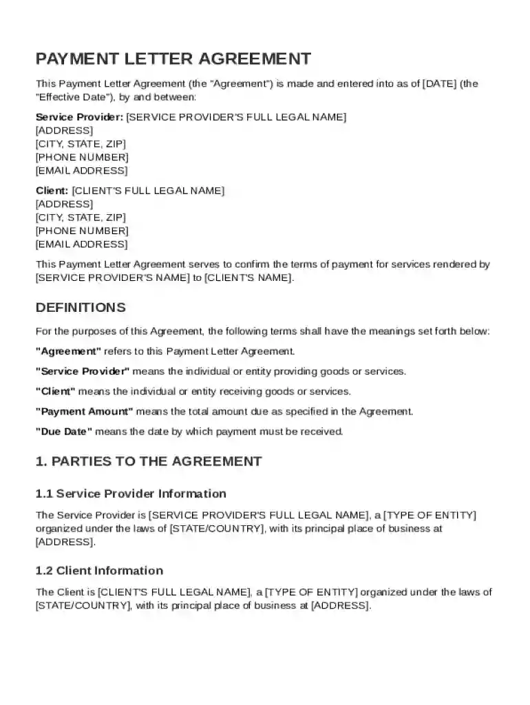 Payment Letter Agreement Template Preview on Page 1