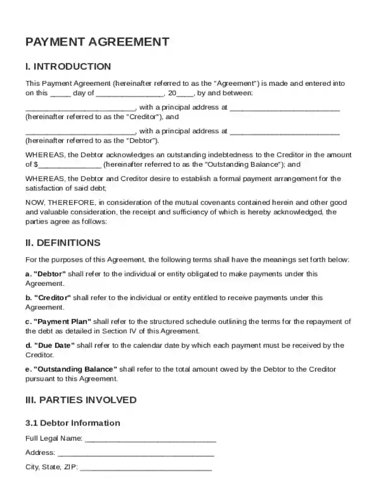 Payment Planpayment Agreement Template Preview on Page 1