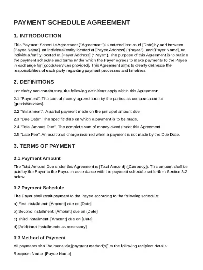 Payment Schedule Agreement Template Preview on Page 1