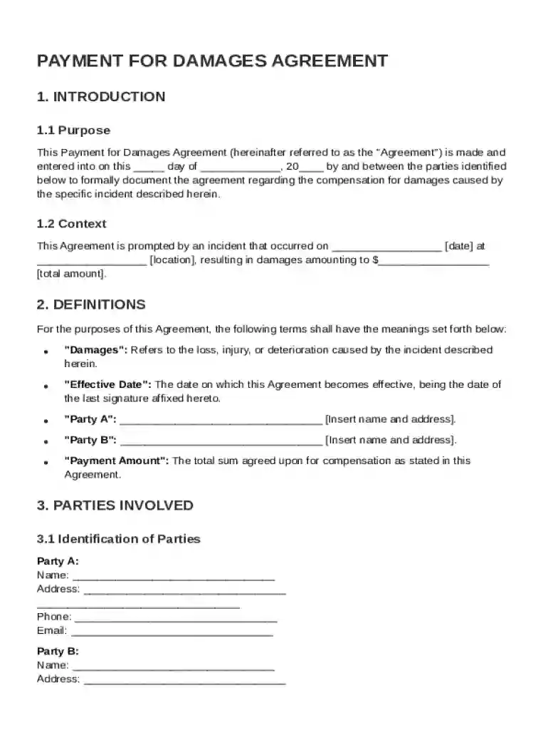 Payment for Damages Agreement Template Preview on Page 1