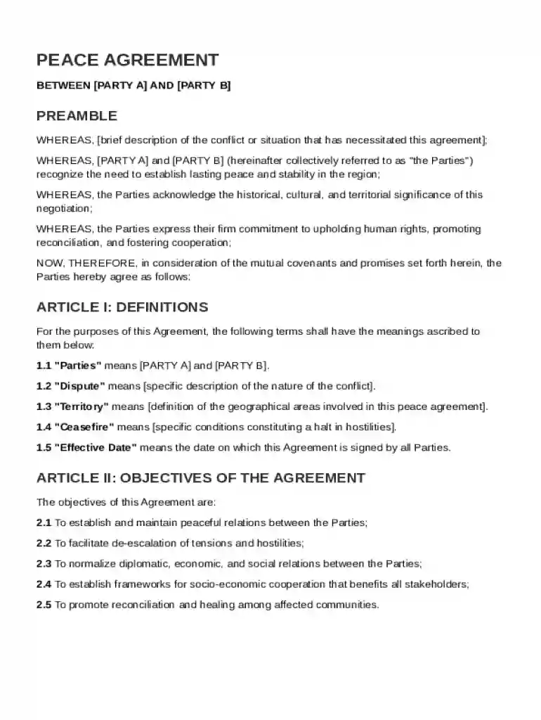 Peace Agreement Template Preview on Page 1