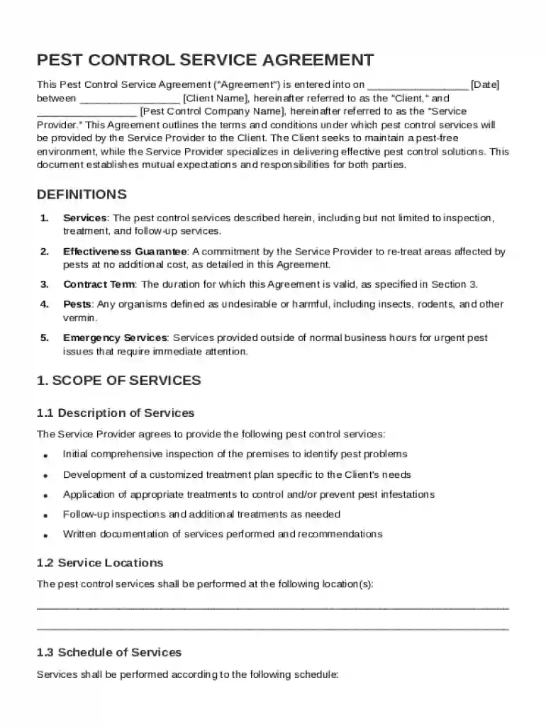 Pest Control Agreement Template Preview on Page 1