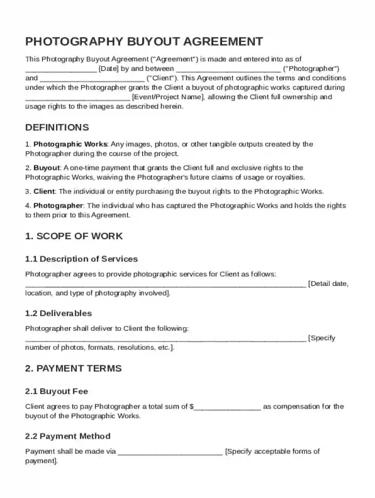 Photography Buyout Agreement Template Preview on Page 1