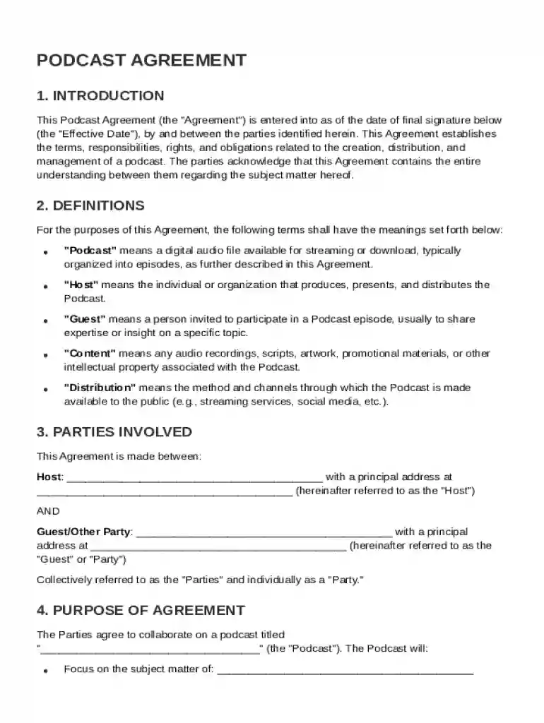 Podcast Agreement Template Preview on Page 1