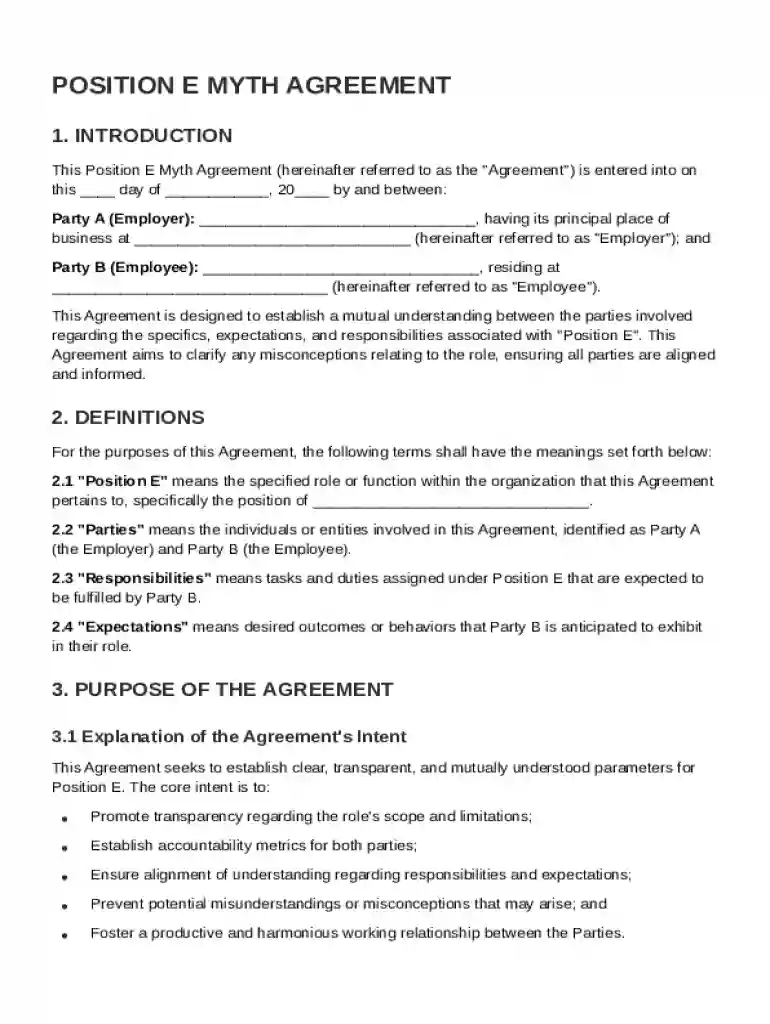 Position E Myth Agreement Template Preview on Page 1