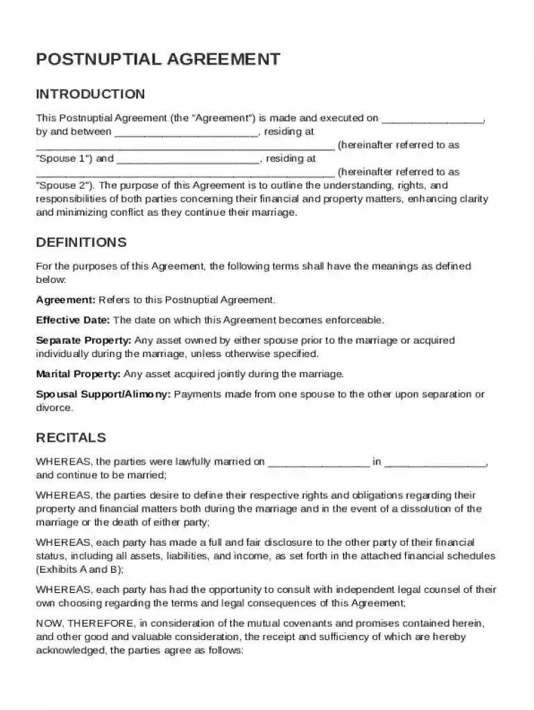 Postnup Agreement Template Preview on Page 1