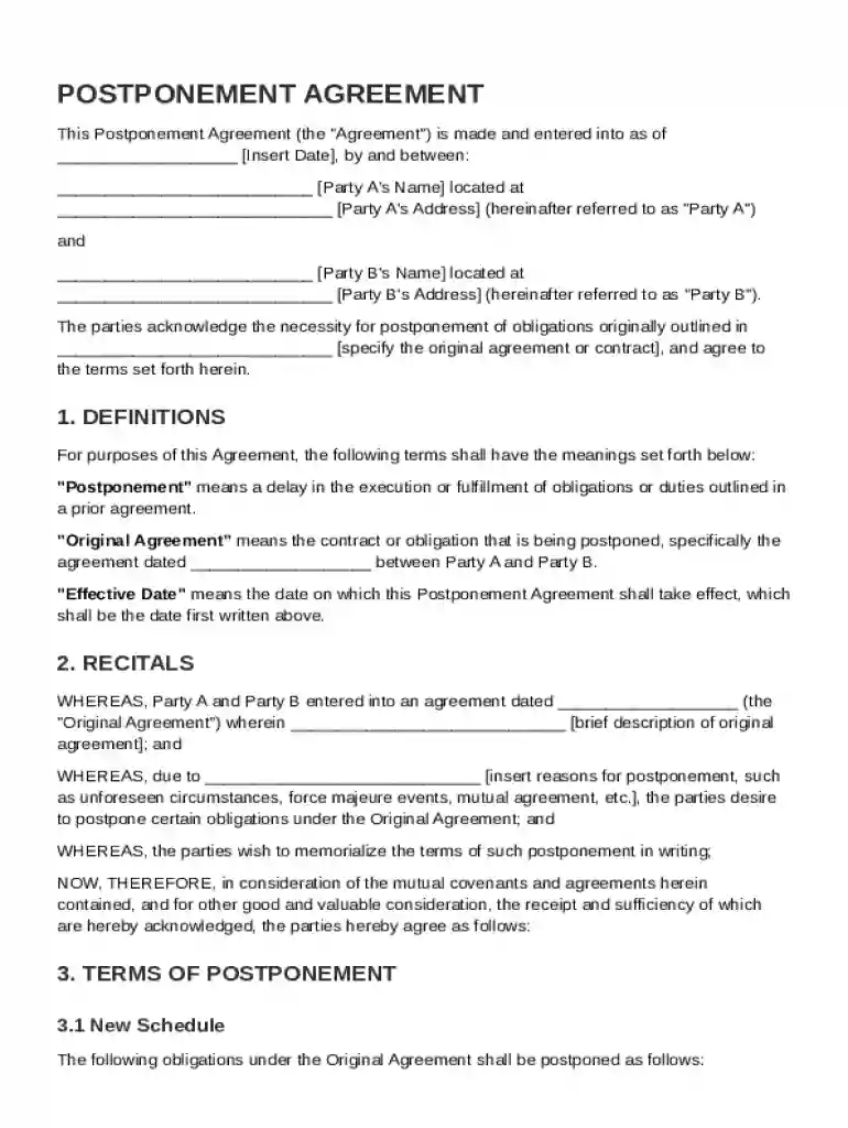 Postponement Agreement Template Preview on Page 1