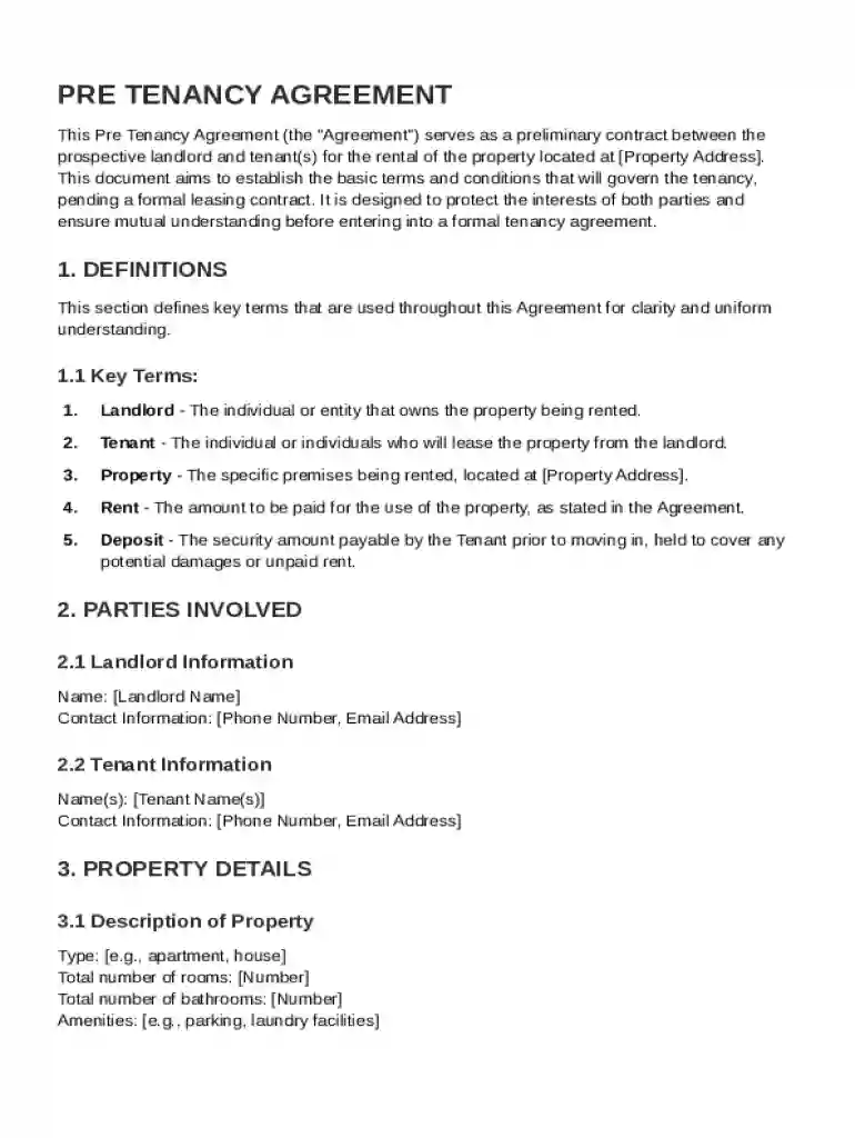 Pre Tenancy Agreement Template Preview on Page 1