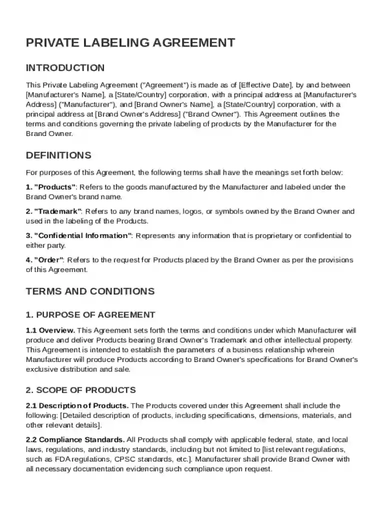 Private Labeling Agreement Template Preview on Page 1