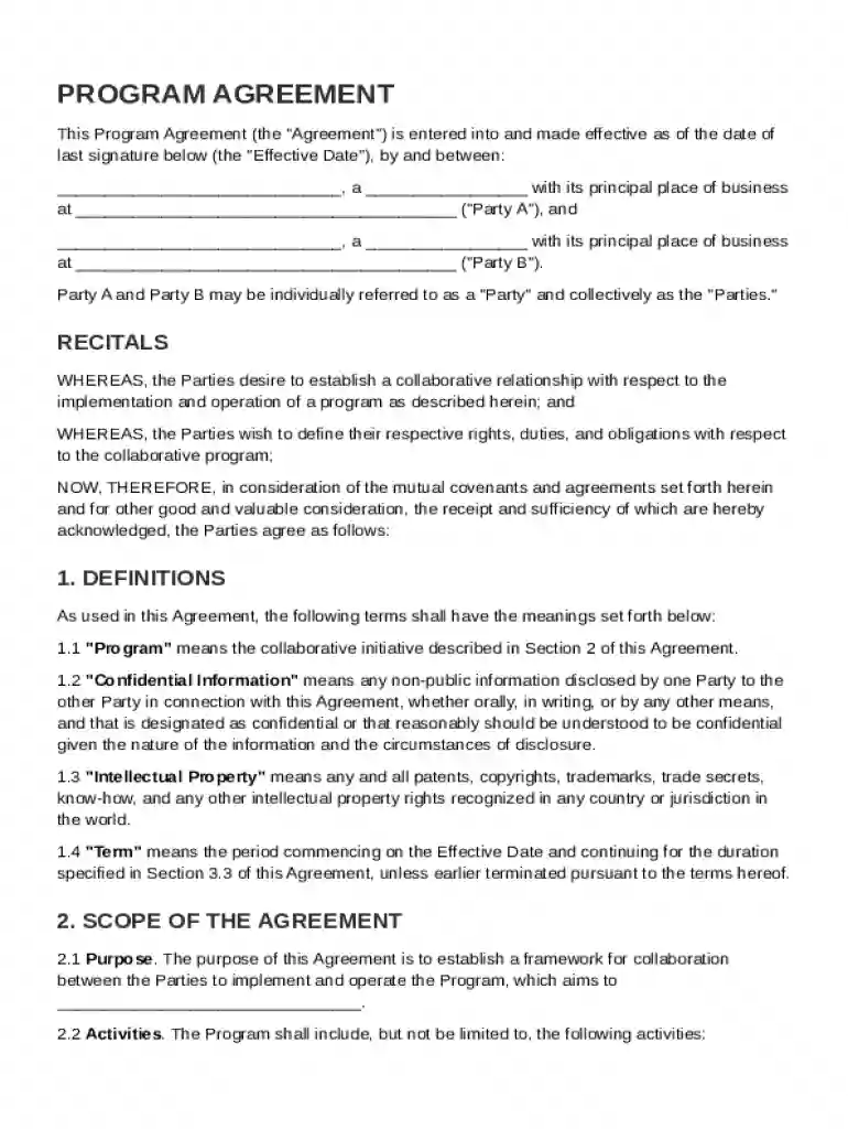 Program Agreement Template Preview on Page 1