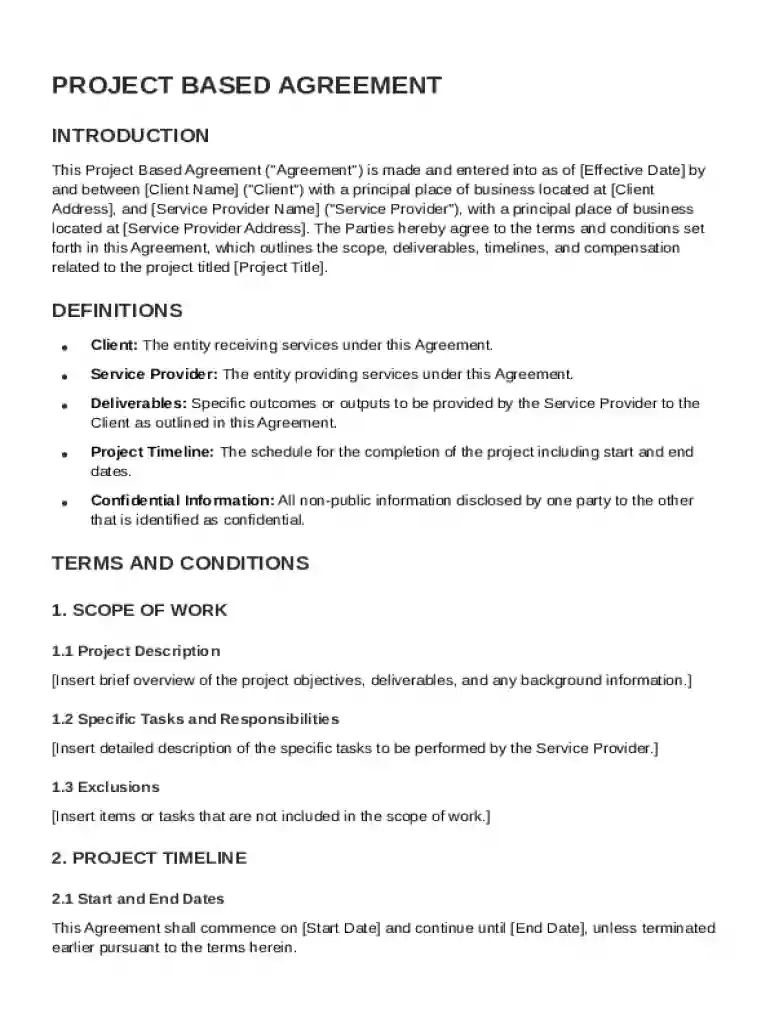 Project Based Agreement Template Preview on Page 1