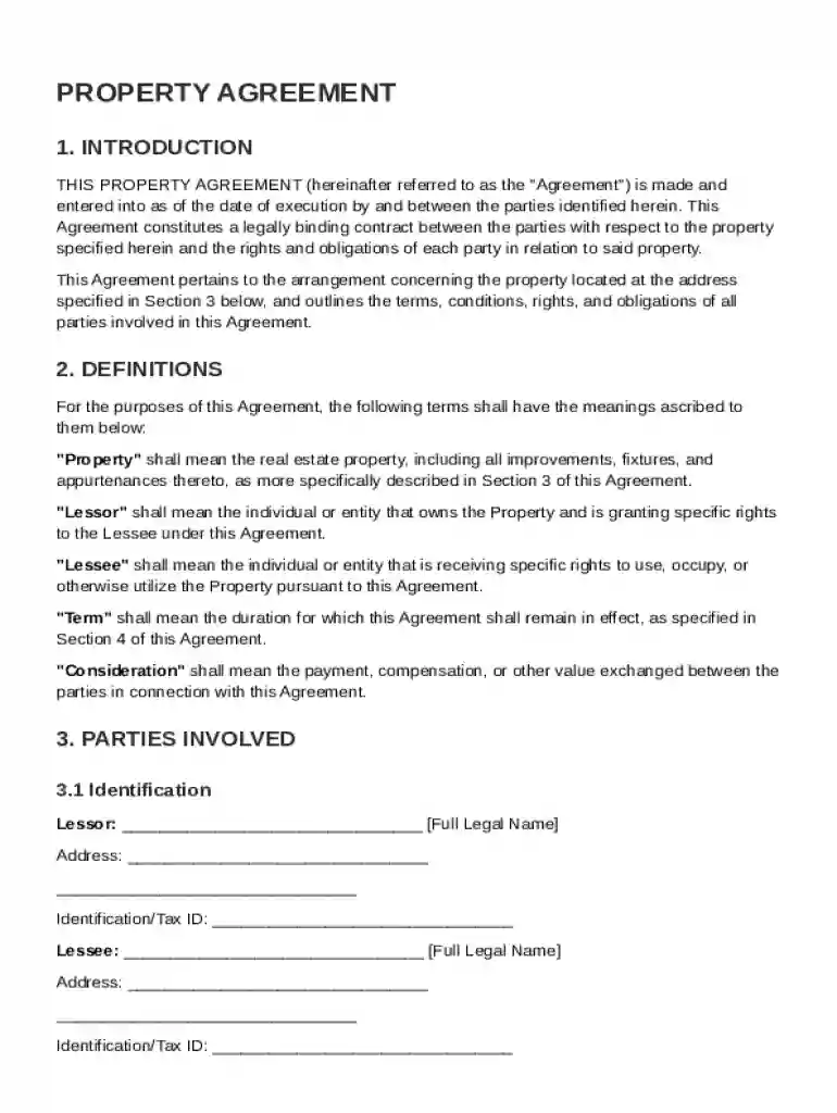 Property Agreement Template Preview on Page 1