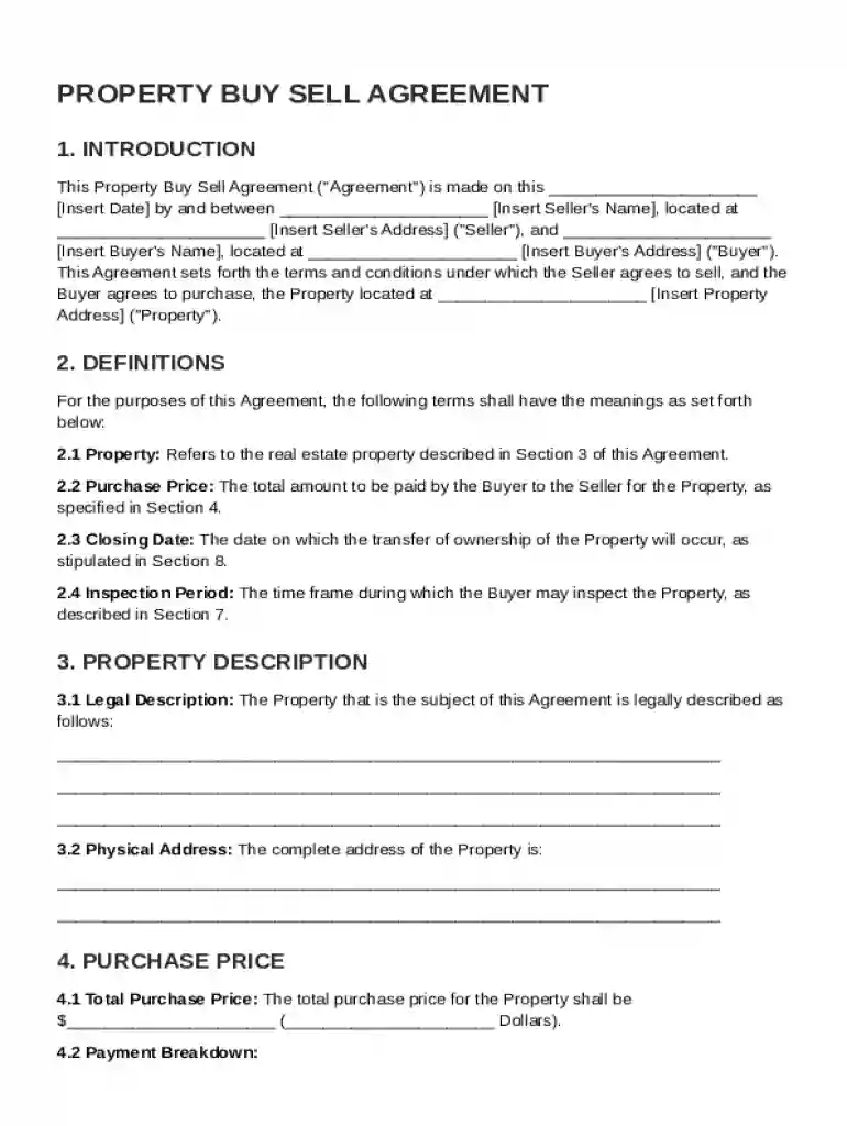 Property Buy Sell Agreement Template Preview on Page 1