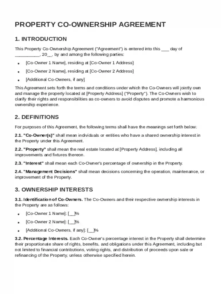 Property Co Ownership Agreement Template Preview on Page 1