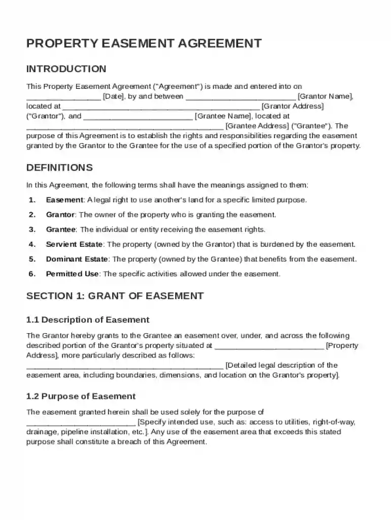 Property Easement Agreement Template Preview on Page 1