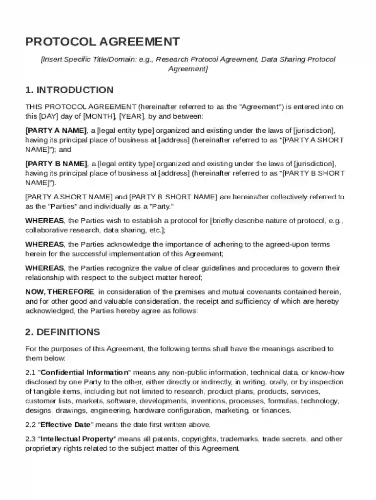 Protocol Agreement Template Preview on Page 1