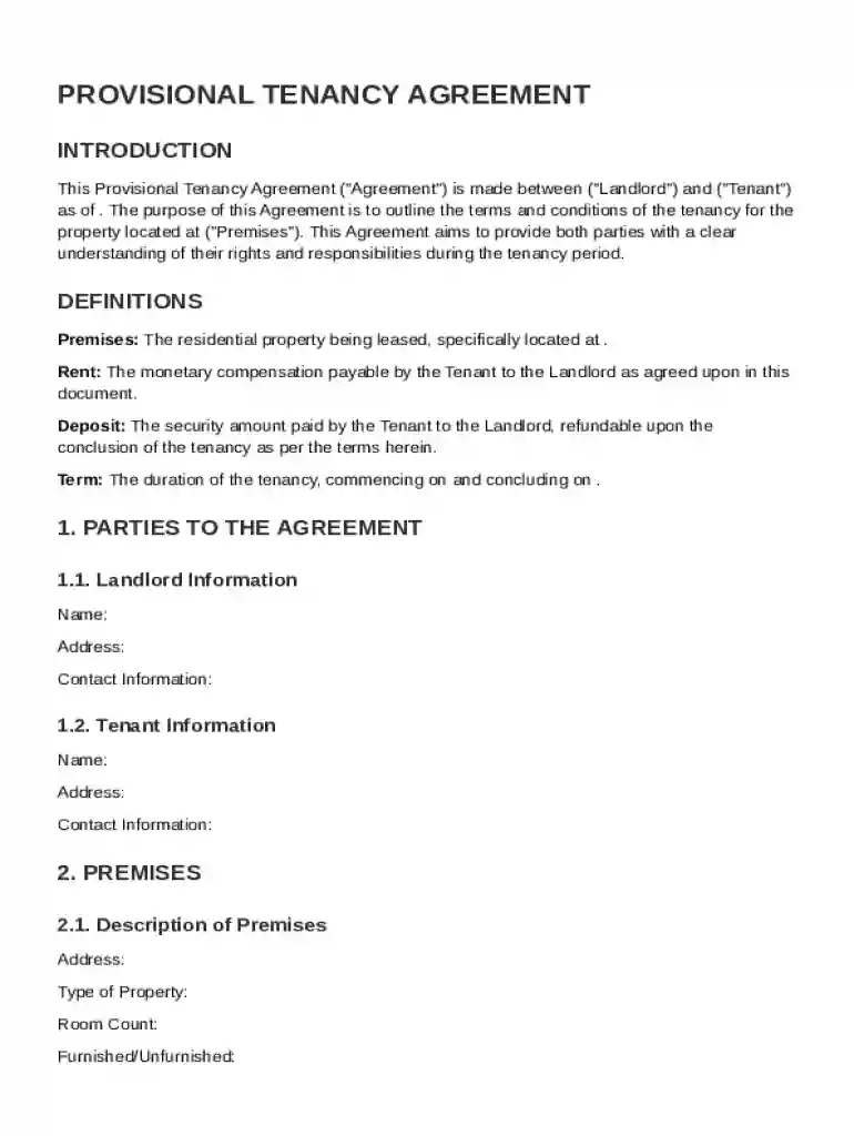 Provisional Tenancy Agreement Template Preview on Page 1
