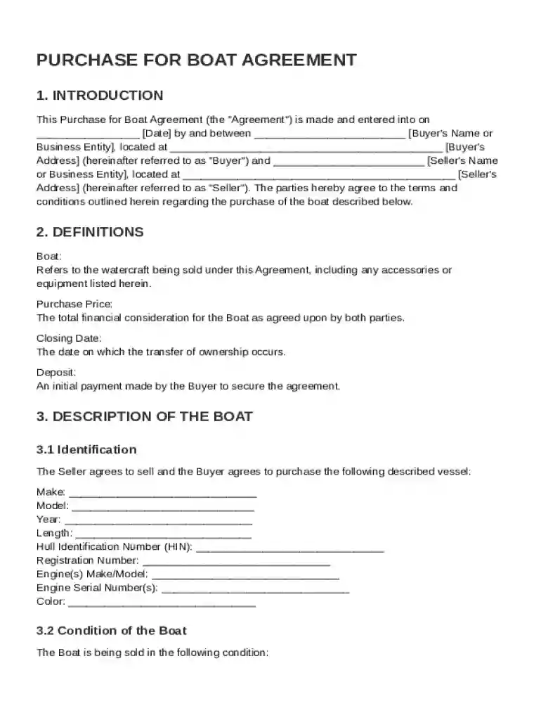 Purchase for Boat Agreement Template Preview on Page 1