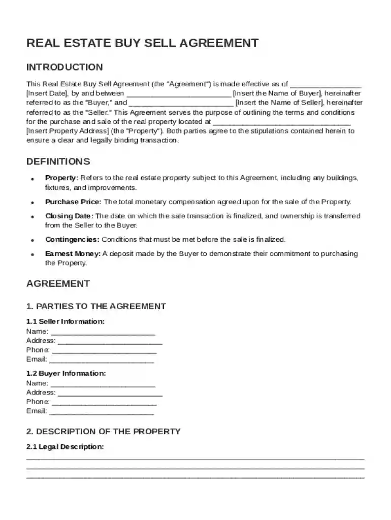 Real Estate Buy Sell Agreement Template Preview on Page 1