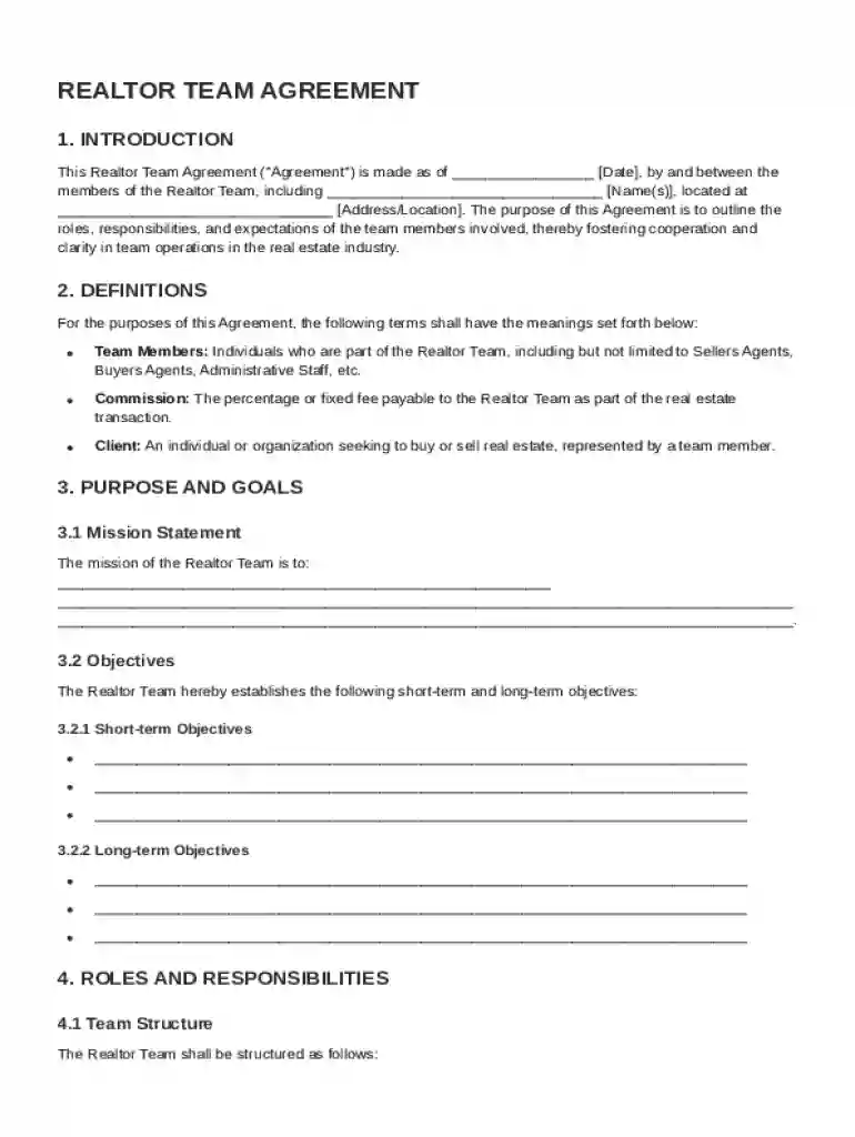 Realtor Team Agreement Template Preview on Page 1