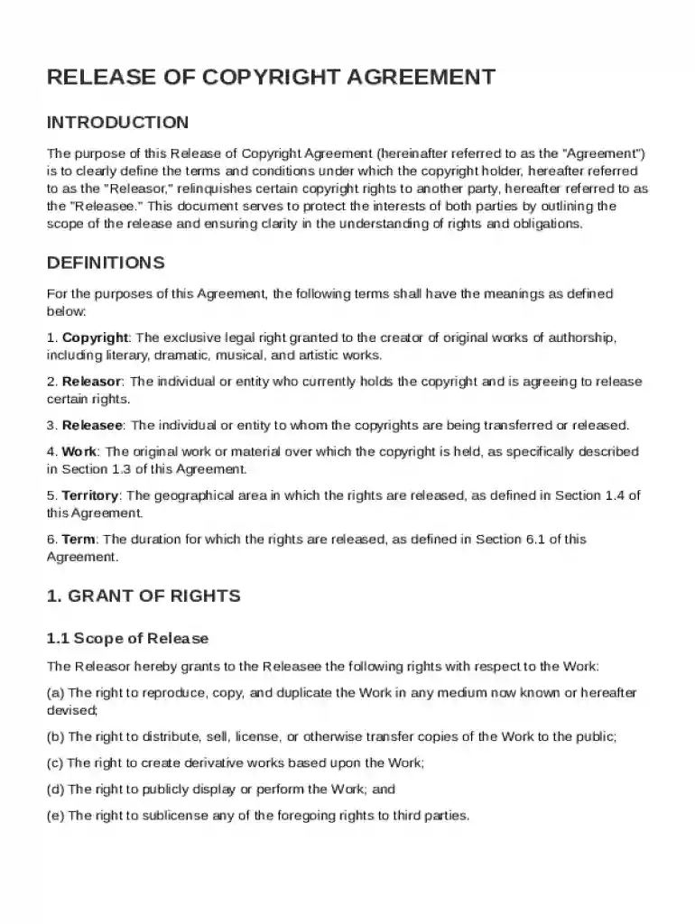Release of Copyright Agreement Template Preview on Page 1