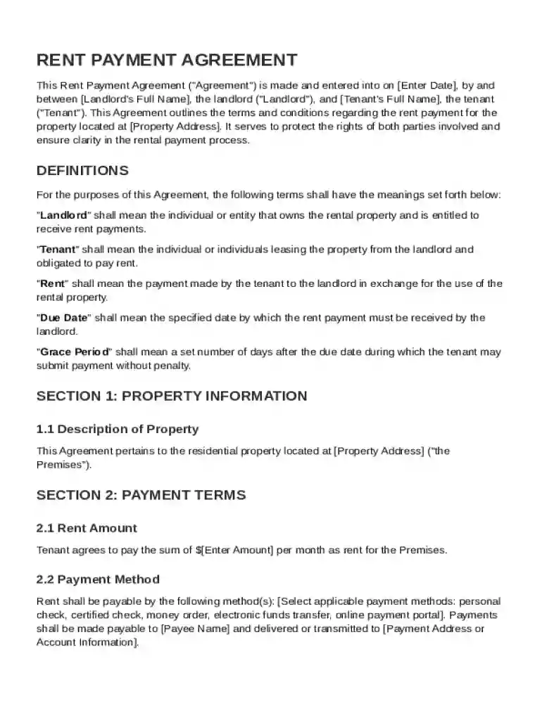 Rent Payment Agreement Template Preview on Page 1