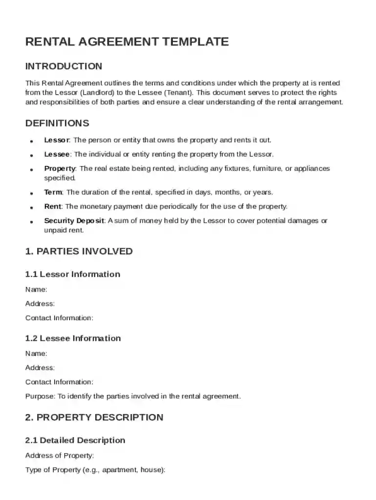 Rental Fillable Agreement Template Preview on Page 1