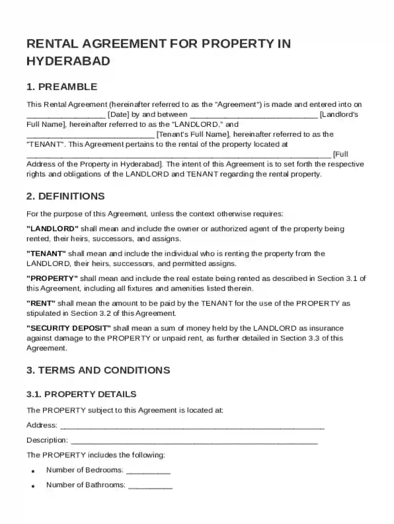 Rental Hyderabad Agreement Template Preview on Page 1