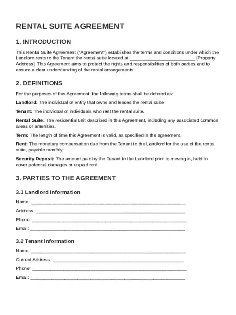 Rental Suite Agreement Template Preview on Page 1