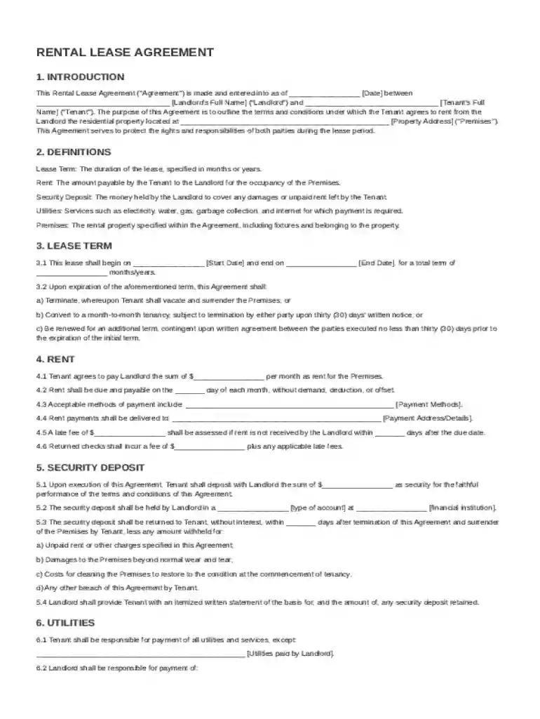 Renting Lease Agreement Template Preview on Page 1