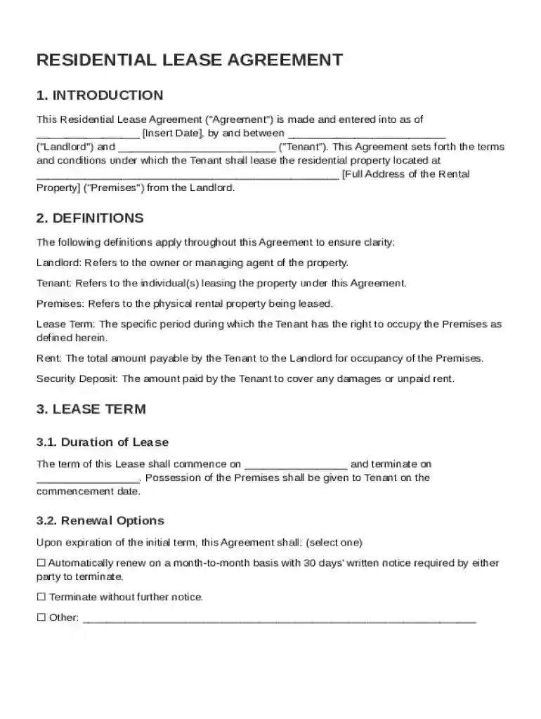 Residentiallease Agreement Template Preview on Page 1