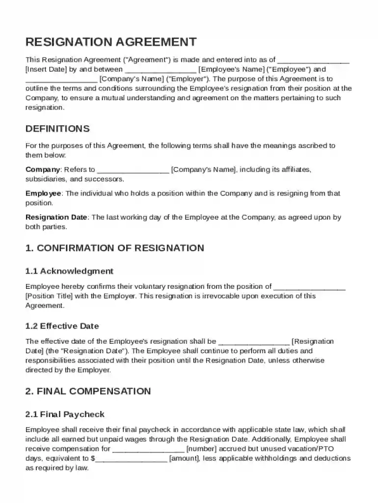 Resignation Agreement Template Preview on Page 1