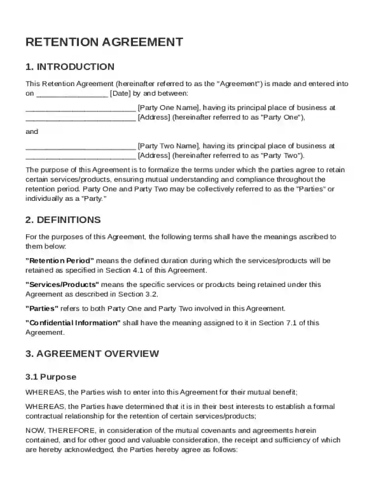Retention Agreement Template Preview on Page 1