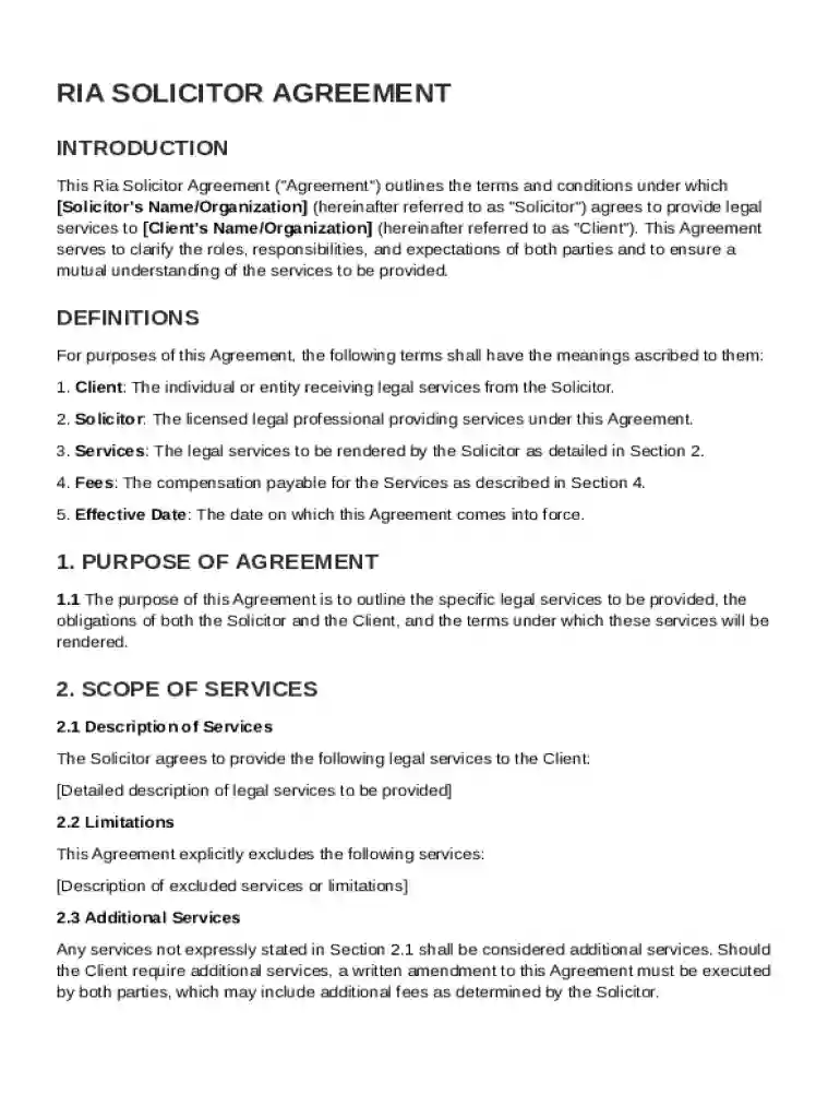 Ria Solicitor Agreement Template Preview on Page 1