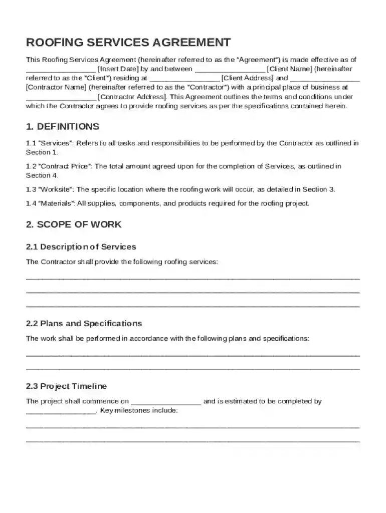 Roofing Agreement Template Preview on Page 1
