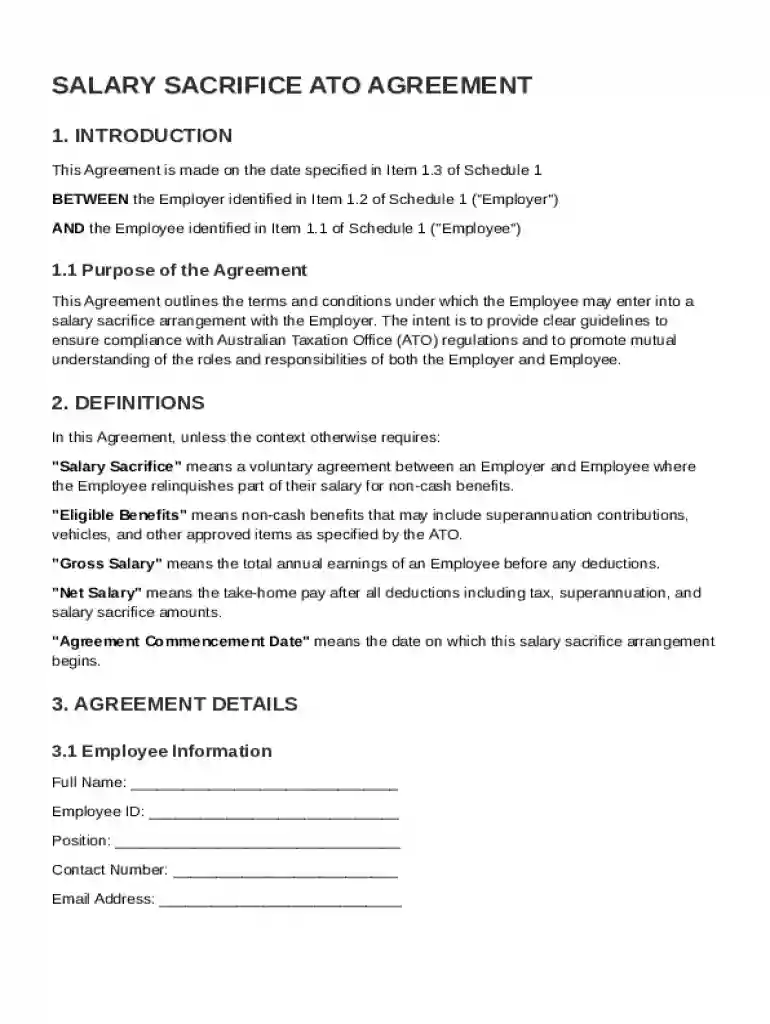 Salary Sacrifice Ato Agreement Template Preview on Page 1