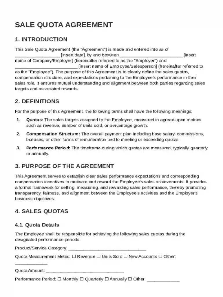 Sale Quota Agreement Template Preview on Page 1