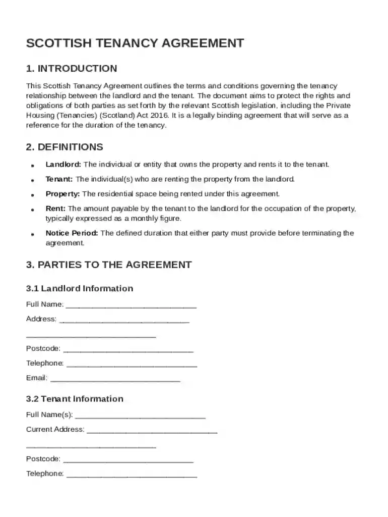 Scottish Tenancy Agreement Template Preview on Page 1