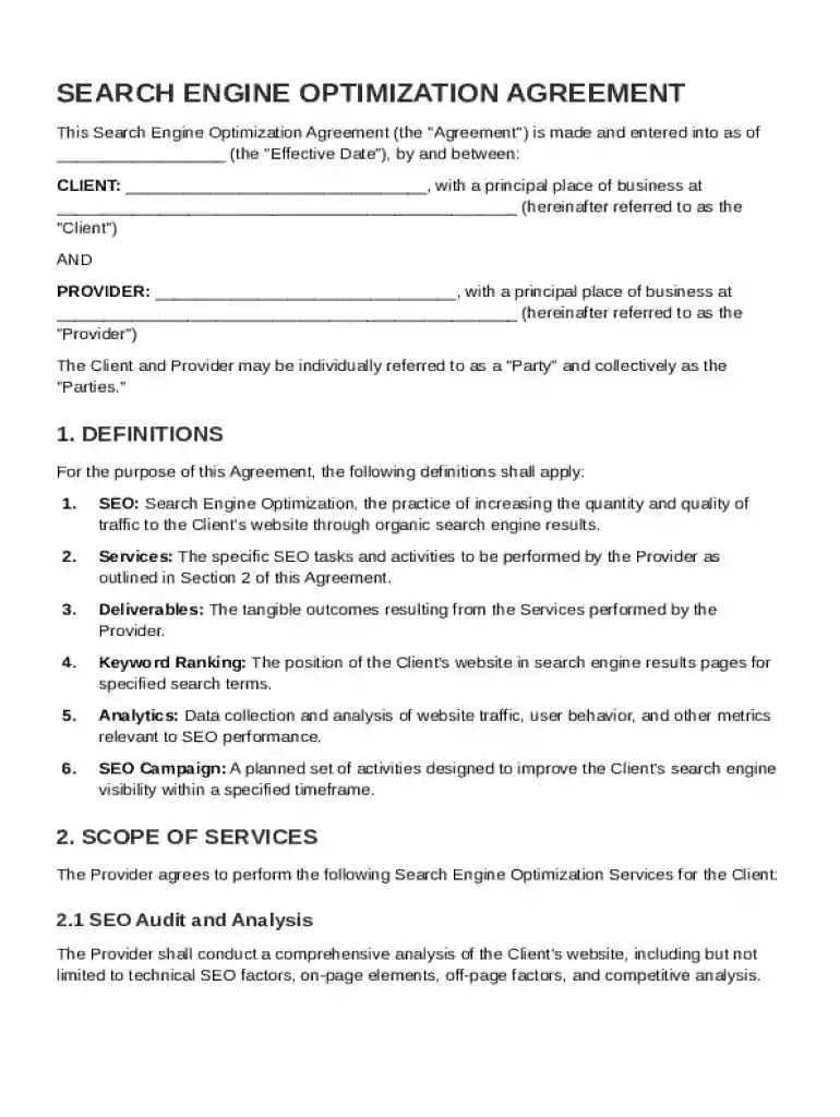 Seo Agreement Template Preview on Page 1