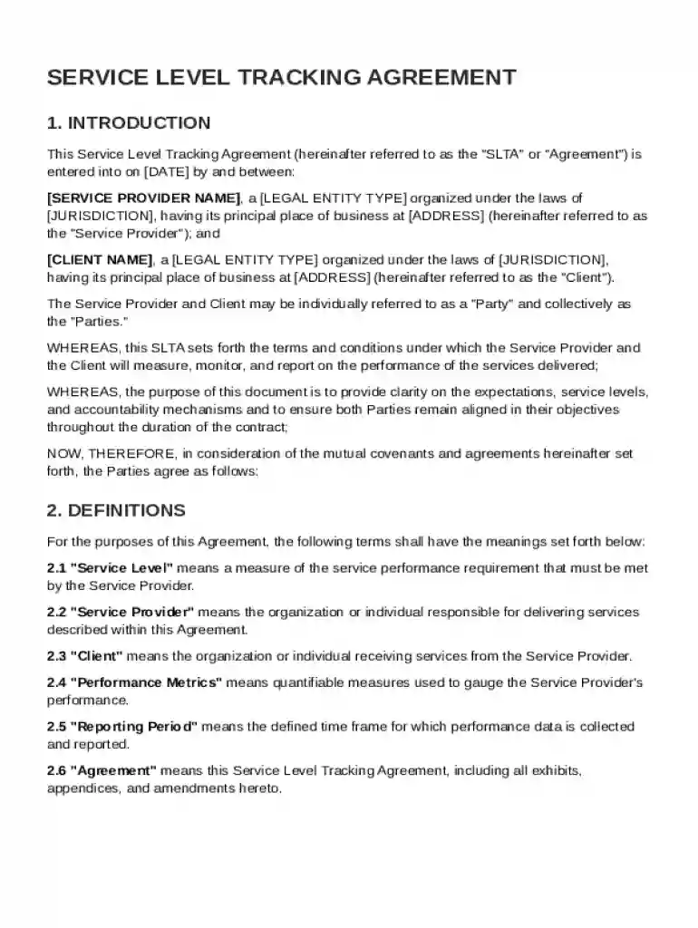 Service Level Tracking Agreement Template Preview on Page 1