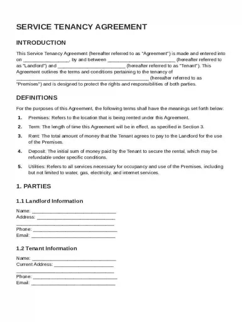 Service Tenancy Agreement Template Preview on Page 1