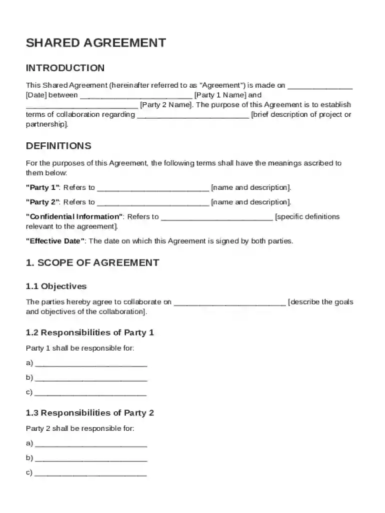 Shared Agreement Template Preview on Page 1