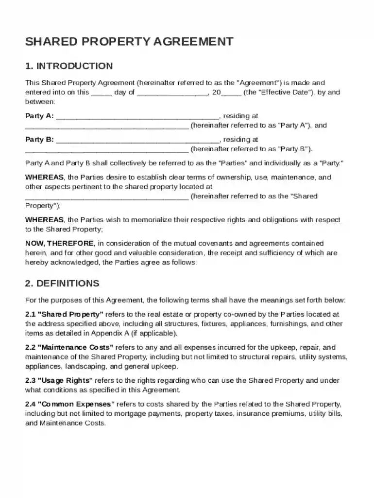 Shared Property Agreement Template Preview on Page 1