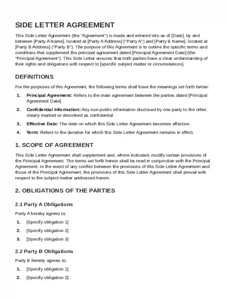 Side Letter Agreement Template Preview on Page 1