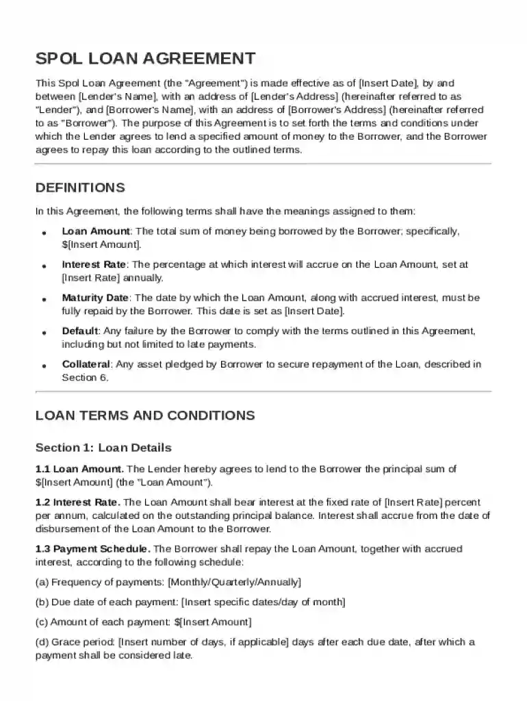 Spol Loan Agreement Template Preview on Page 1