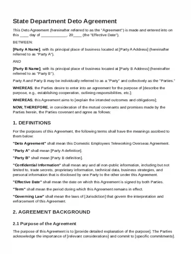 State Department Deto Agreement Template Preview on Page 1
