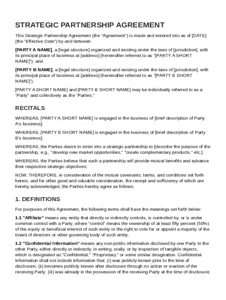 Strategic Partnership Agreement Template Preview on Page 1