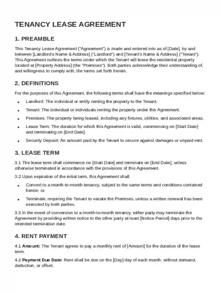 Tenancy Lease Agreement Template Preview on Page 1